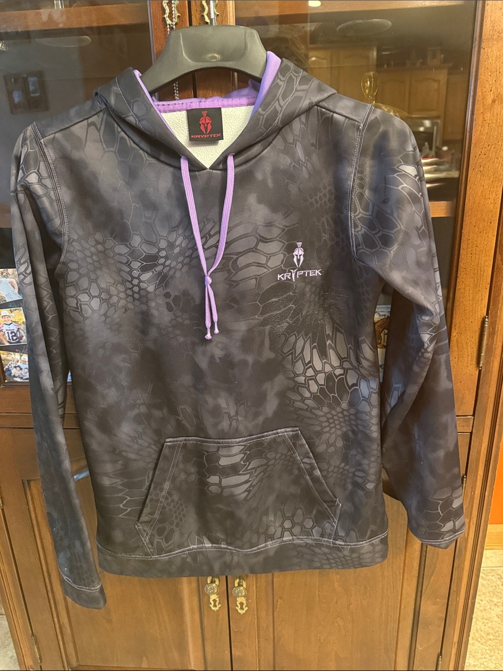 Kryptek Women's Black Camo Crewneck Hoodie with Purple Trim